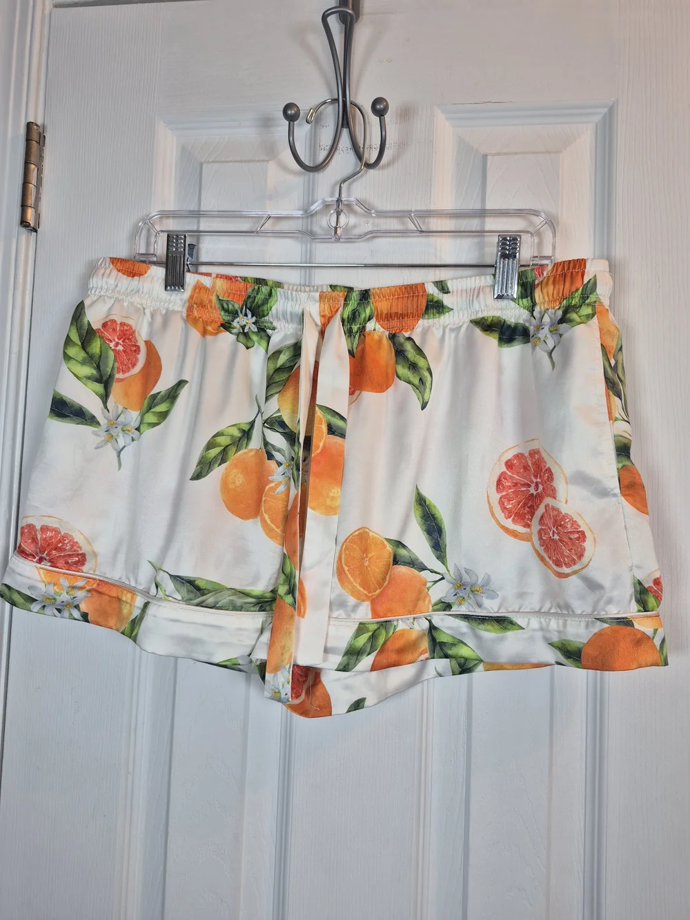 Borgata by Averie Satin Orange Citrus Print Pajama Set XL Fruitcore Loungewear